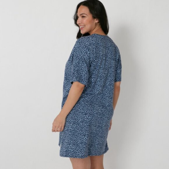 N Natori Blue Leopard Print Cotton Jersey Caftan Midnight Navy Size Large NWT - Picture 4 of 13